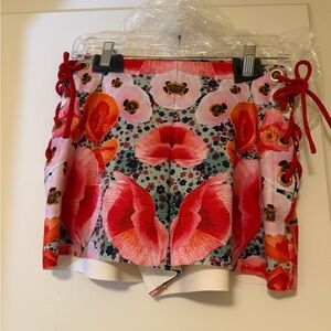 Clover Canyon Red Floral Mini Shorts